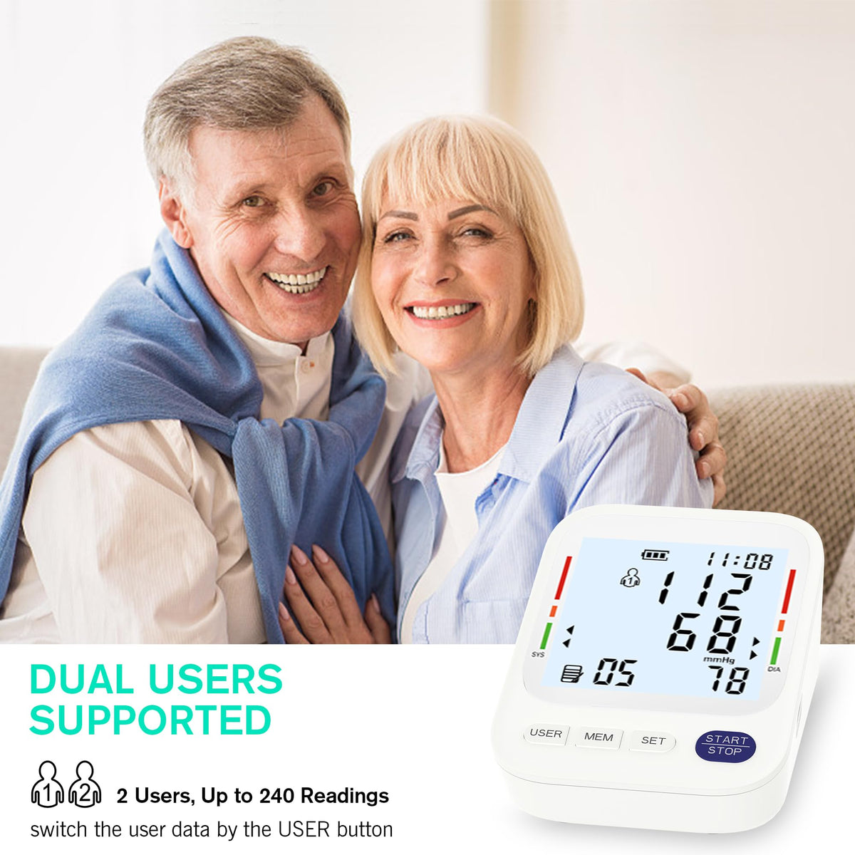 Upper Arm Blood Pressure Monitor with Large LCD Display and Wide Cuff O1190
