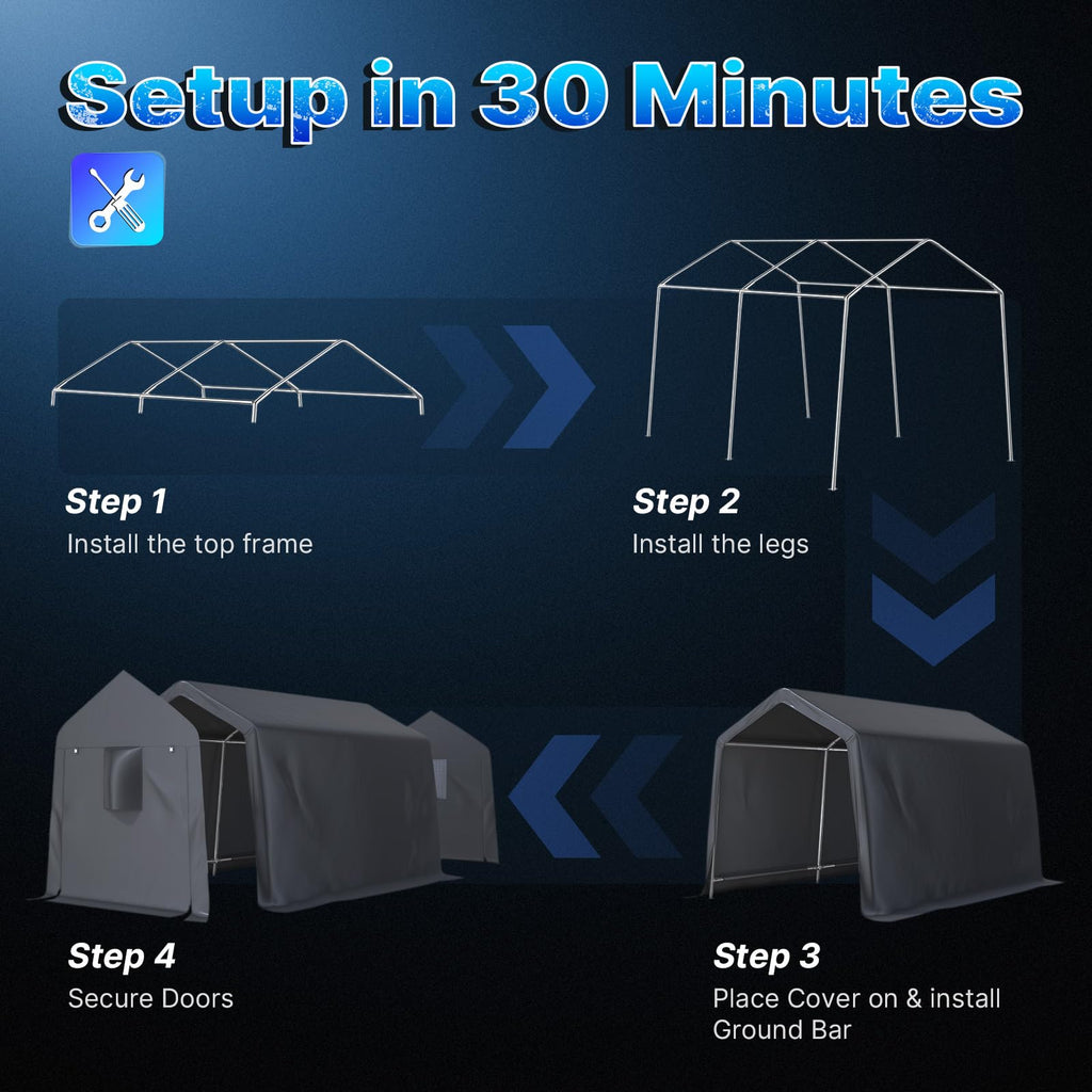 8x14 ft Steel Portable Garage Shelter with 2 Roll up Doors H368028