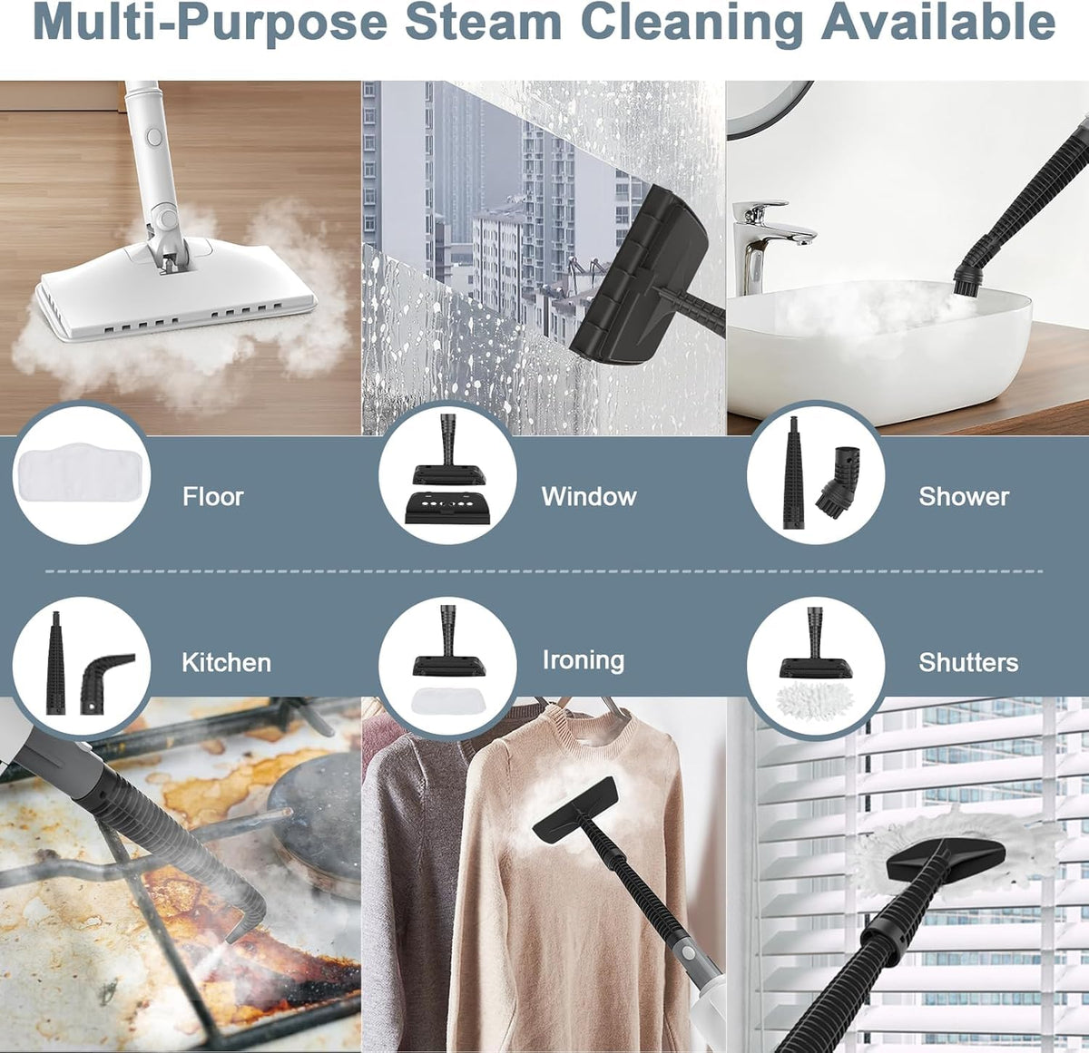 1200W 6-in-1 Steam Mop with 2 Modes, 400ML Removable Tank W782