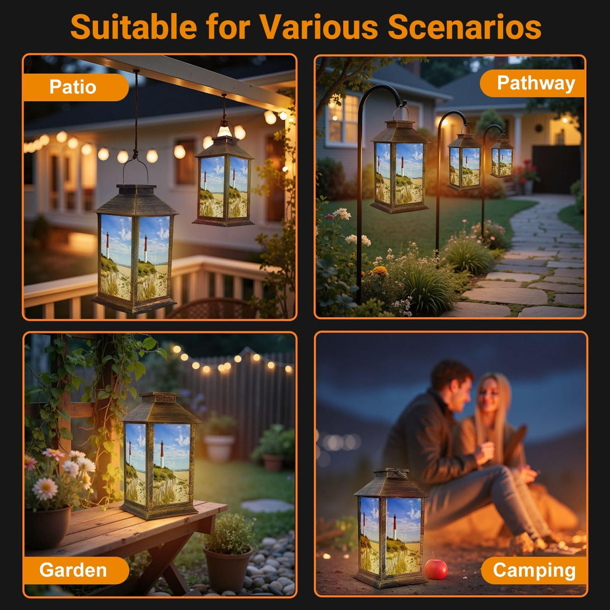 Solar Lantern Outdoor Waterproof LED Hanging Tabletop Lamp N145