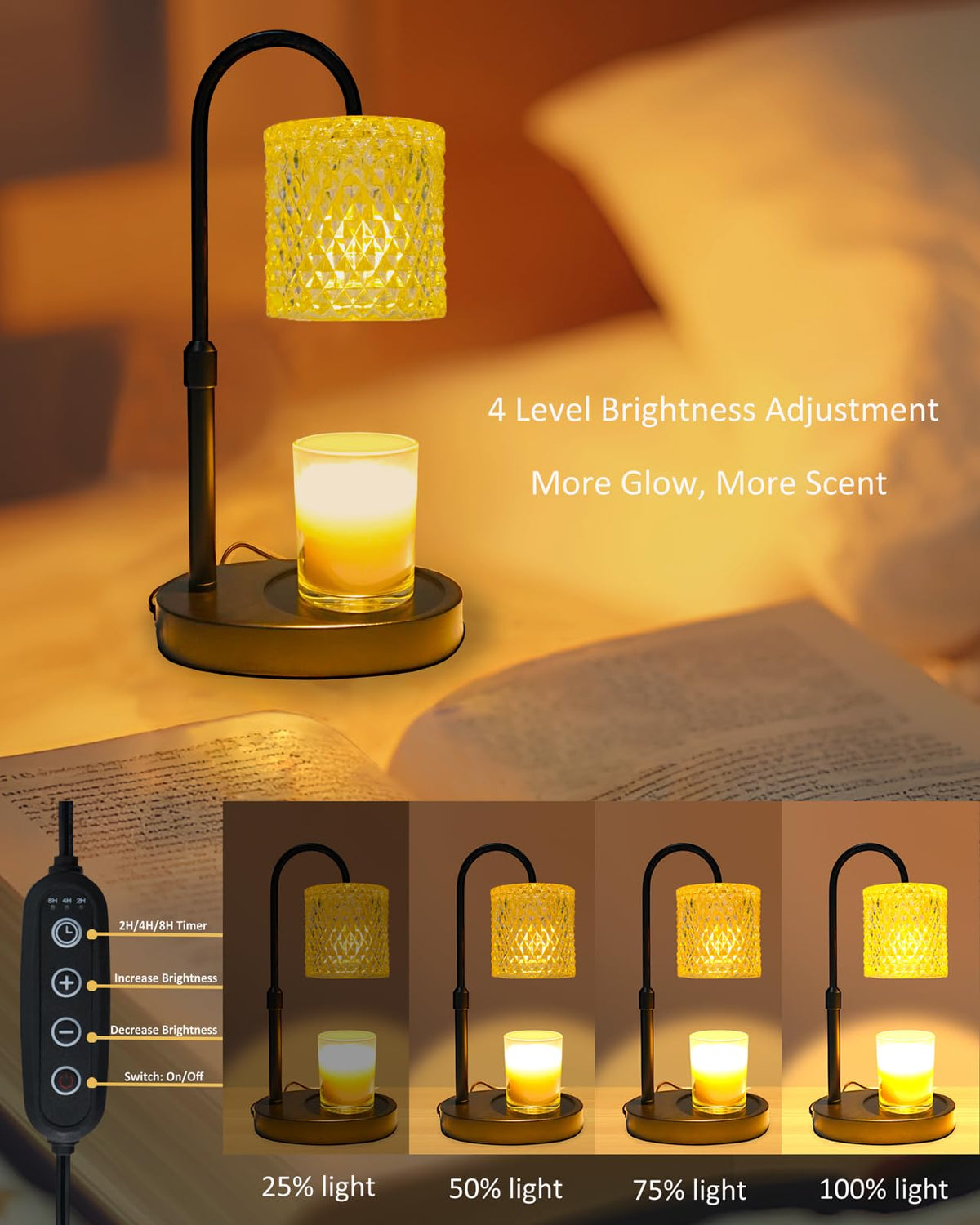 Candle Warmer Lamp with Timer Dimmable Height Adjustable N4569