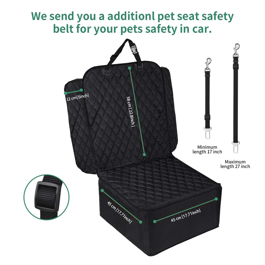 Black 2 in 1 Waterproof Dog Car Seat Cover with Safety Belt D2672