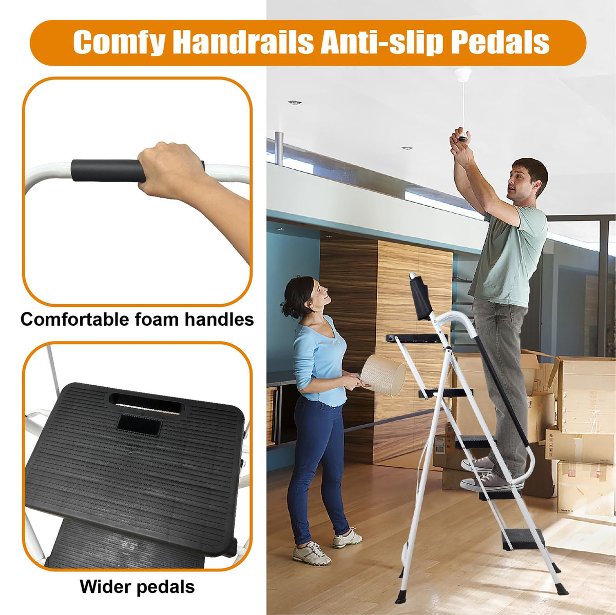 4 Step Ladder with Handrails 330lbs Capacity Q61631