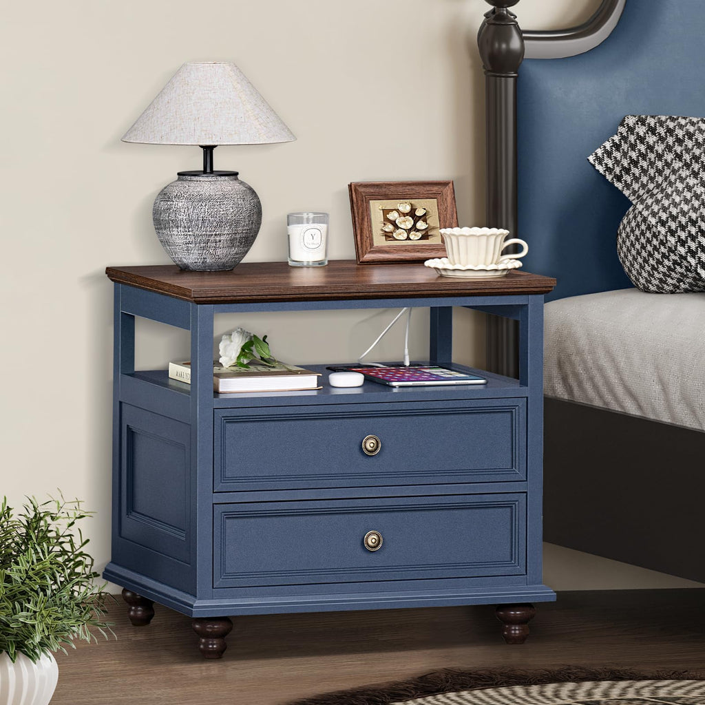 Blue 2 Drawer Wood Nightstand Y3311