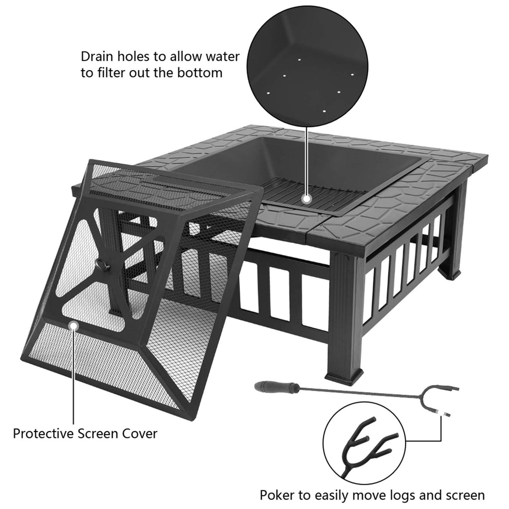 32in Square Metal Fire Pit Table J339707