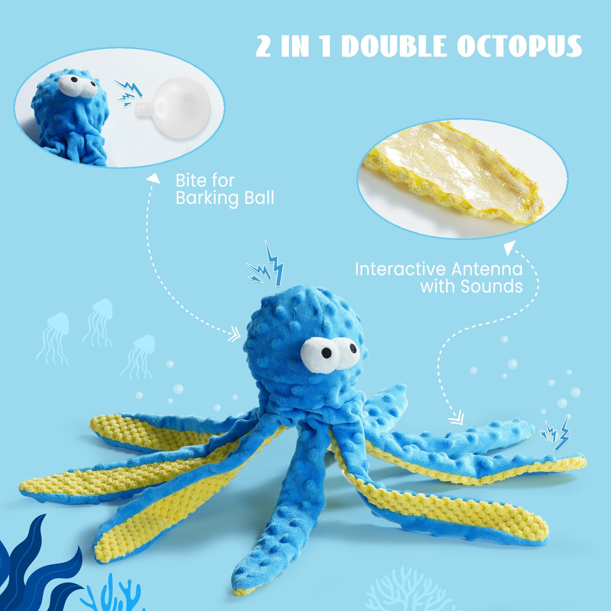 Crinkle Squeaky Octopus Dog Toy A89222
