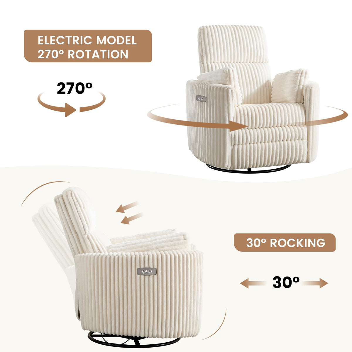 Power Recliner Swivel Glider Rocking Chair with USB Port V861610