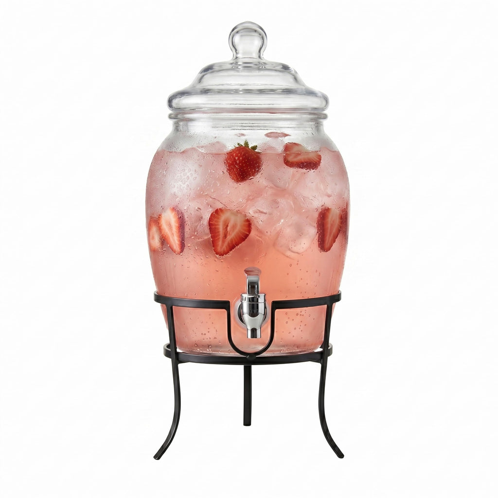 Glass Beverage Dispenser with Metal Stand 2 Gal F56891