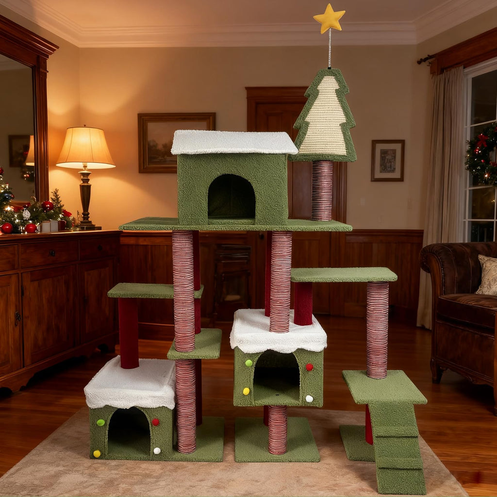 70 Inch Tall Multi Level Cat Tree with 2 Condos D7965