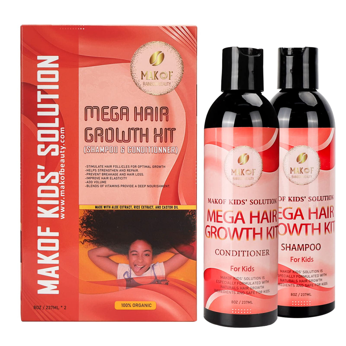 Kid’s Shampoo & Conditioner Set with Black Castor Oil, Argan Oil, Hair Mask Treatment and Leave-in Conditioner N633