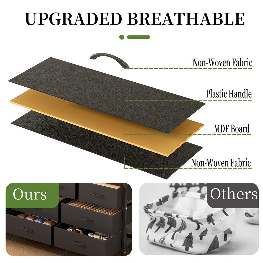 55" Black 14 Drawer Fabric Dresser with Open Shelf P348