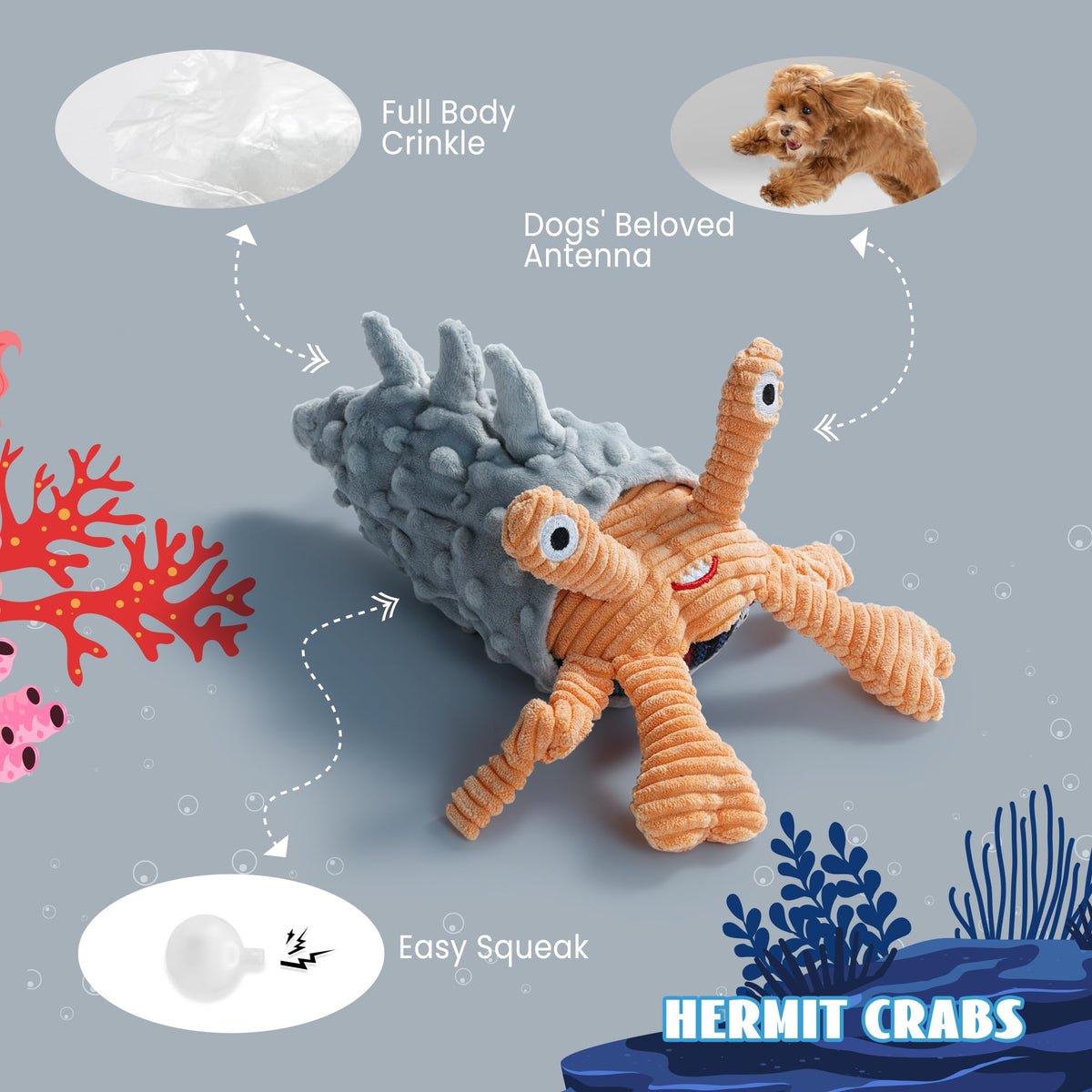 Crinkle Squeaky Octopus Dog Toy A89222
