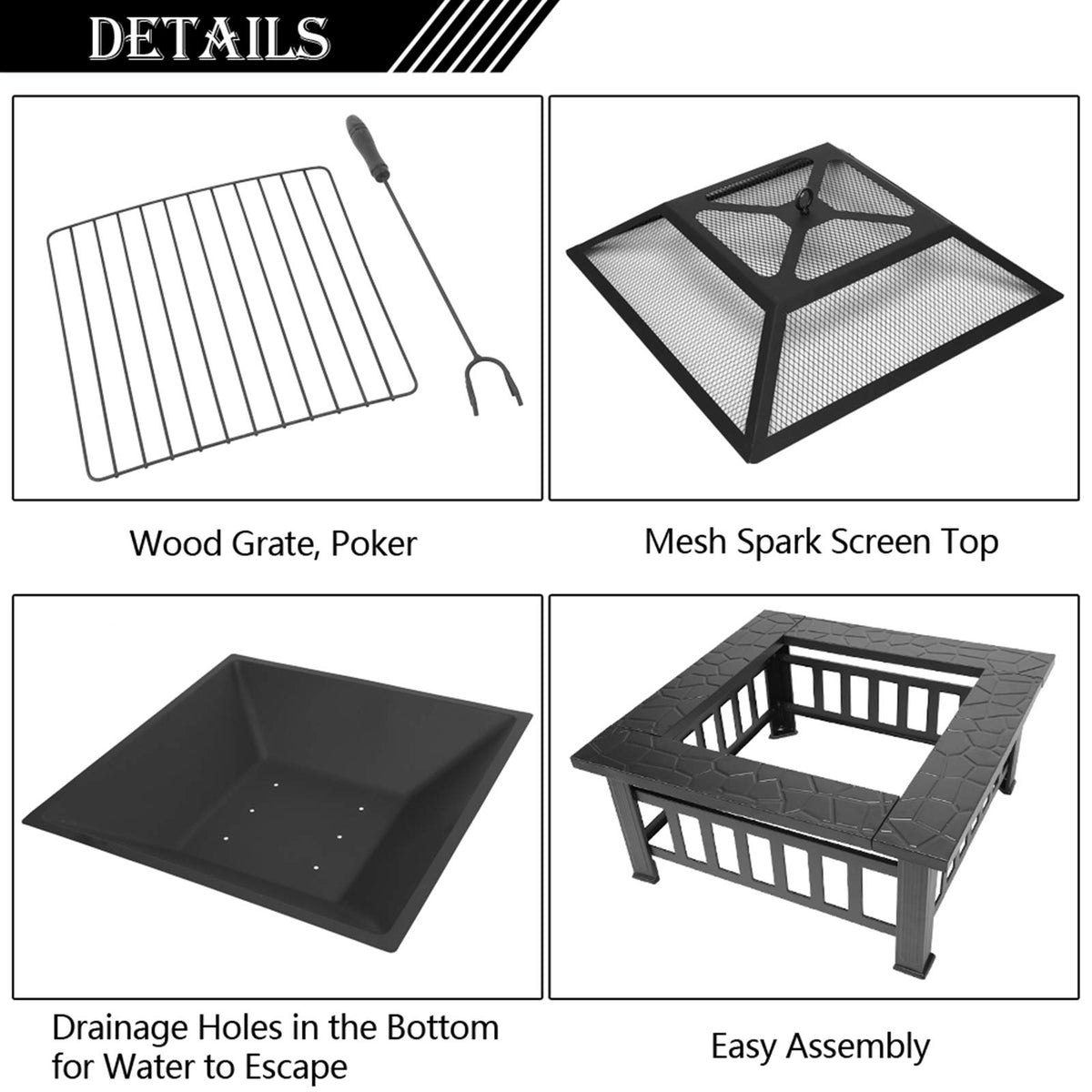 32in Square Metal Fire Pit Table J339707