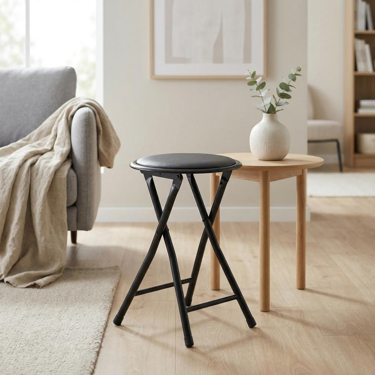 18" Black Folding Metal Stool W47989
