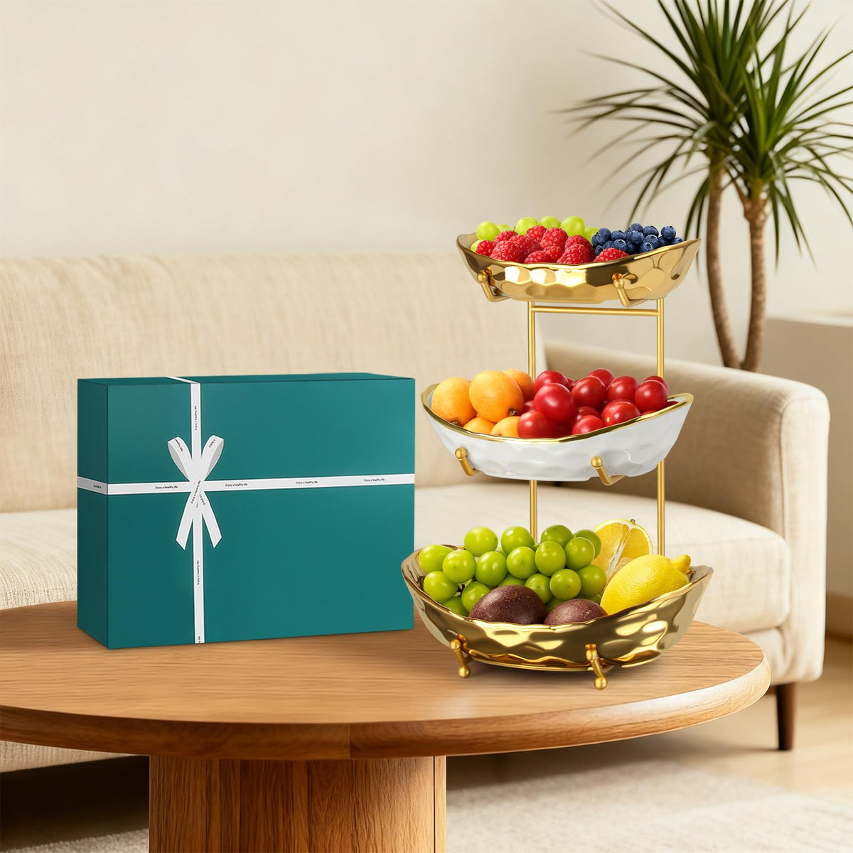 3 Tier Ceramic Fruit Basket with Metal Stand X185