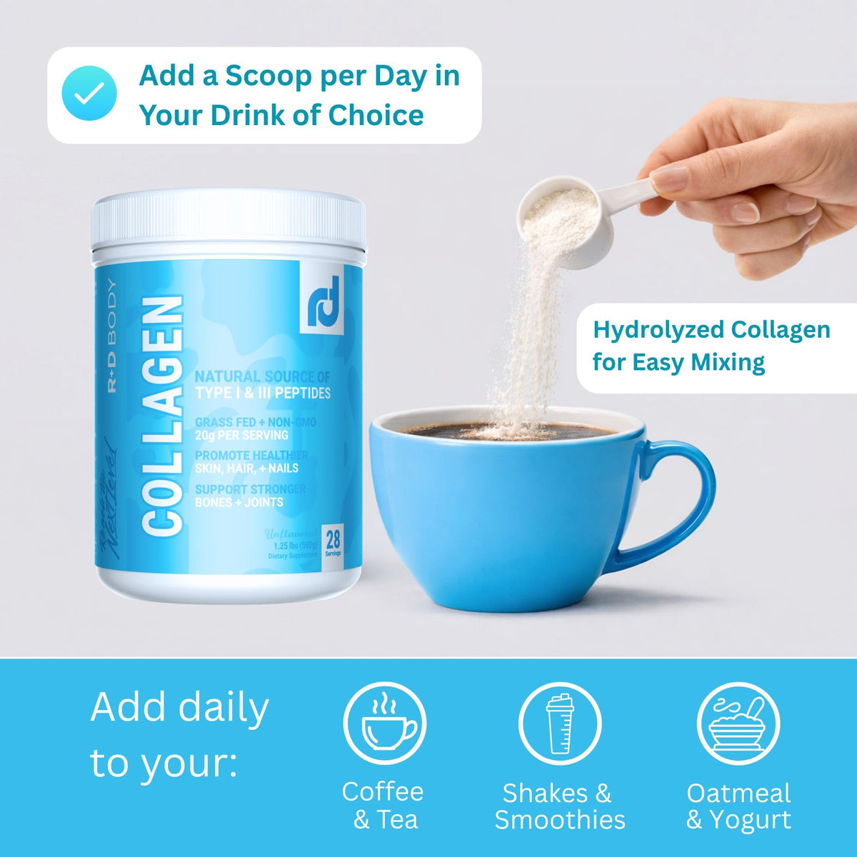 Hydrolyzed Collagen Peptides Powder Type I & III Unflavored 28 Servings W378