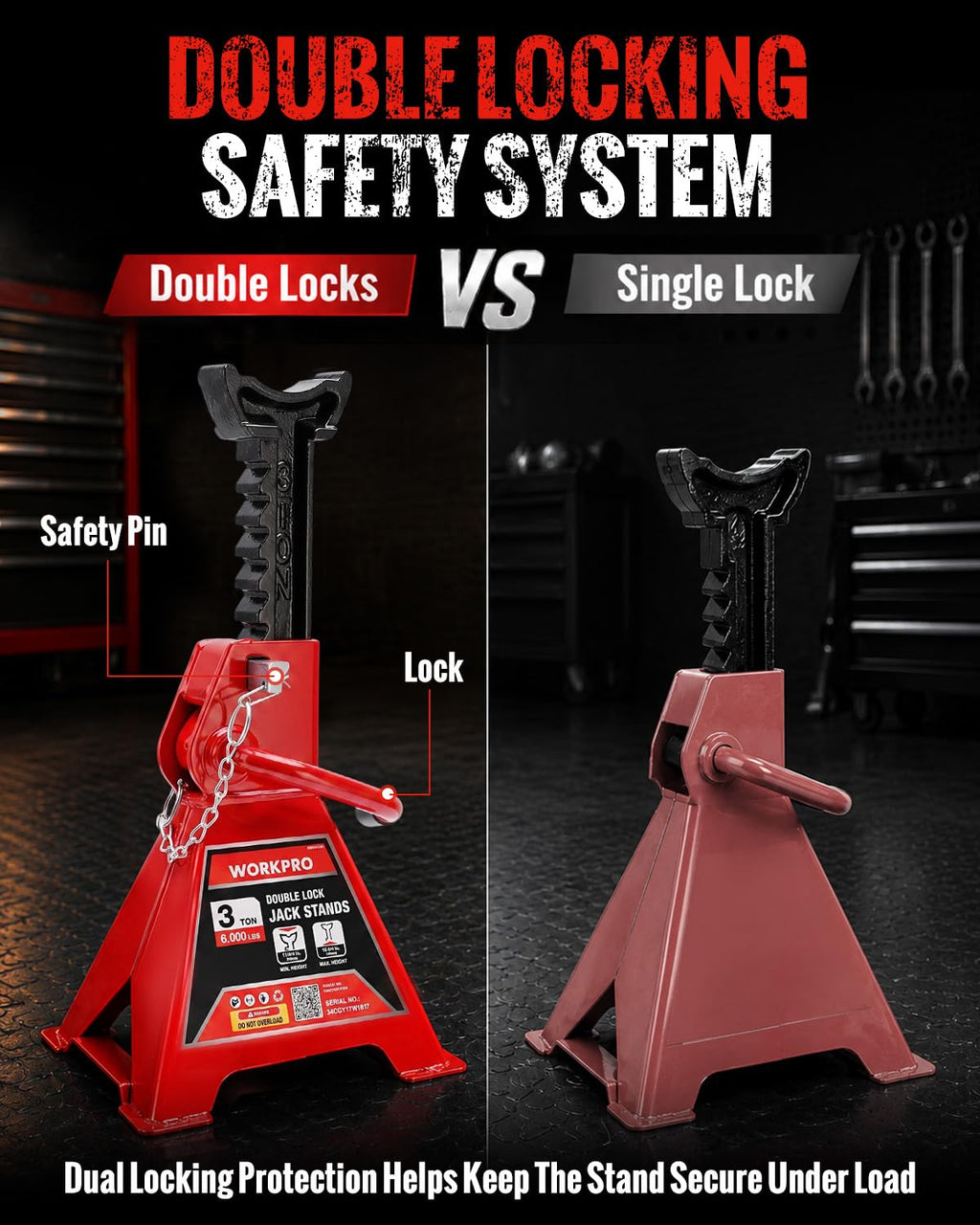 3 Ton Jack Stands with Double Lock, 1 Pair S100
