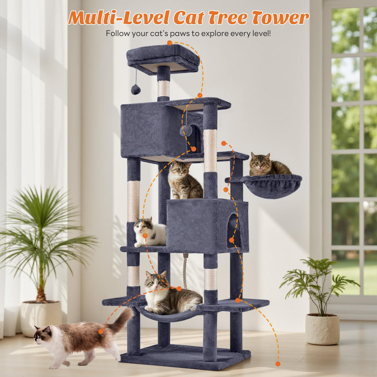 66 Inch Cat Tree Tower with Scratching Posts T864