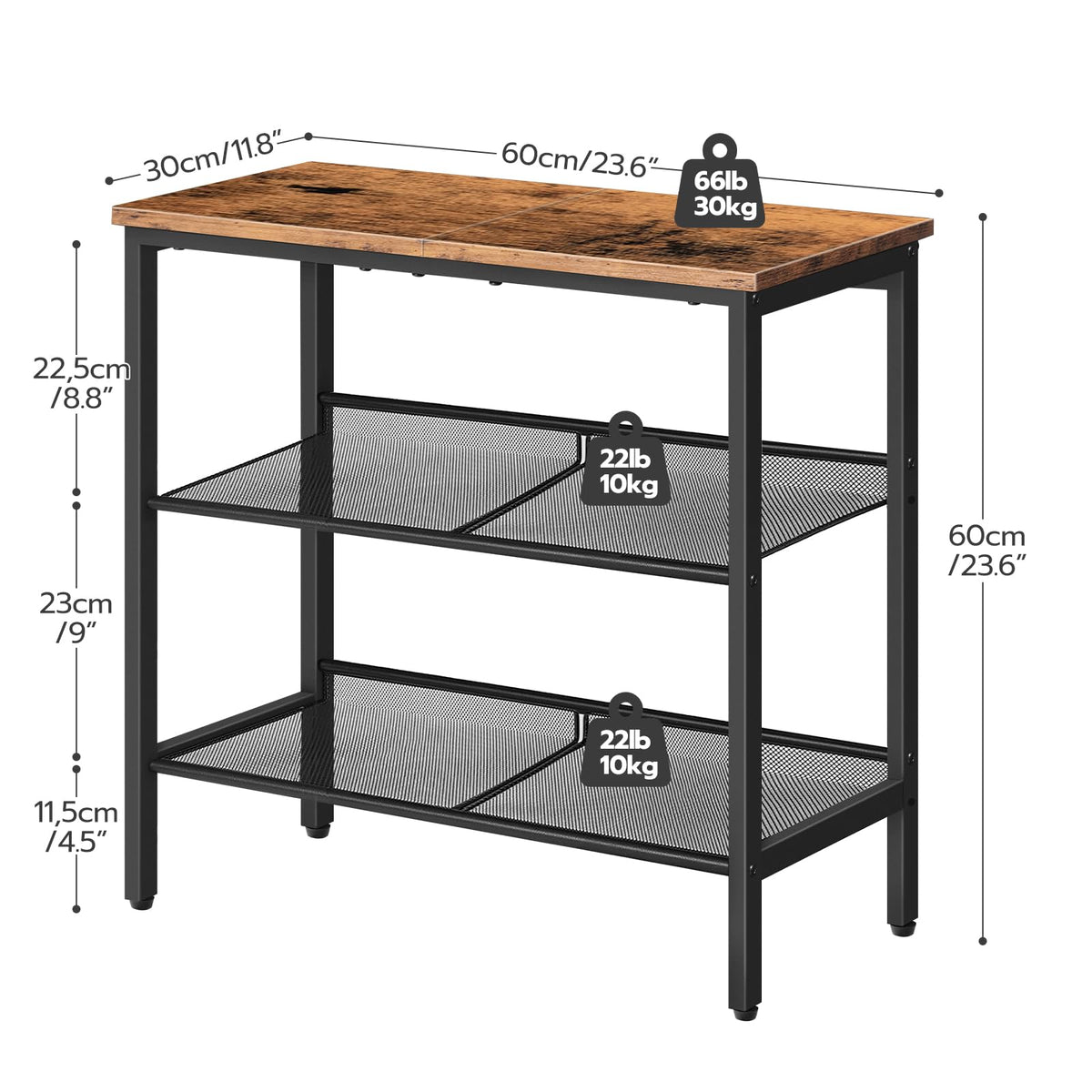 3-Tier Narrow End Table with Adjustable Shelves X37189