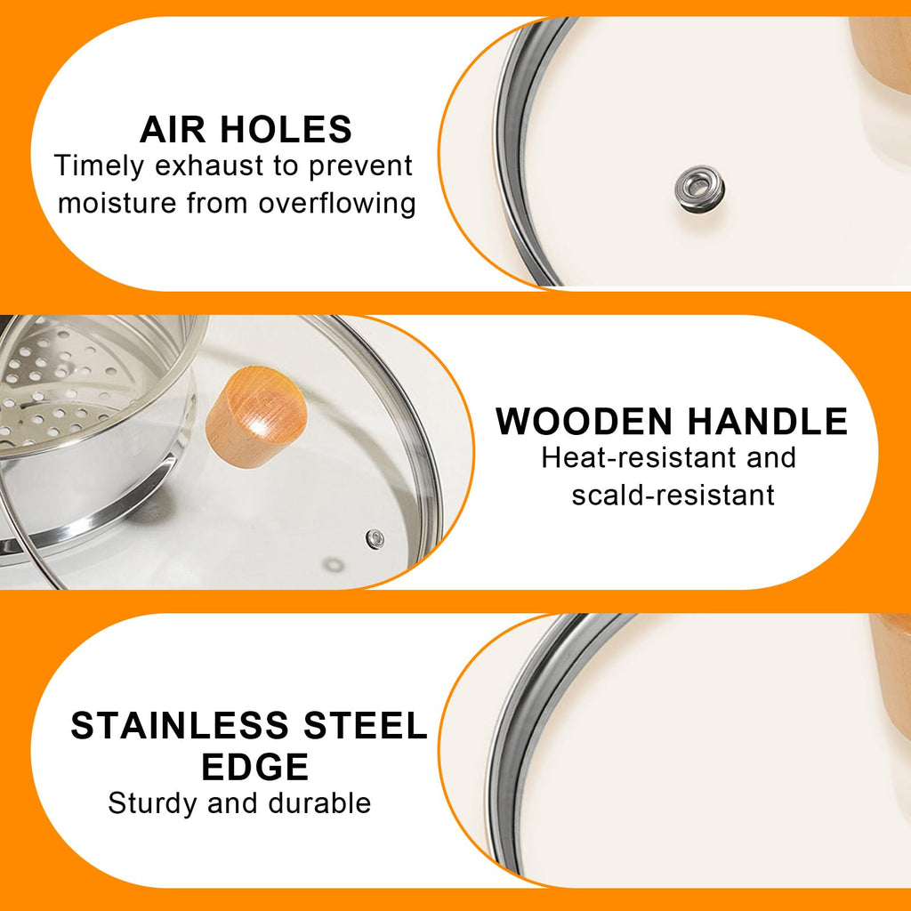 8 Inch Tempered Glass Pan Lid with Wooden Handle H5128
