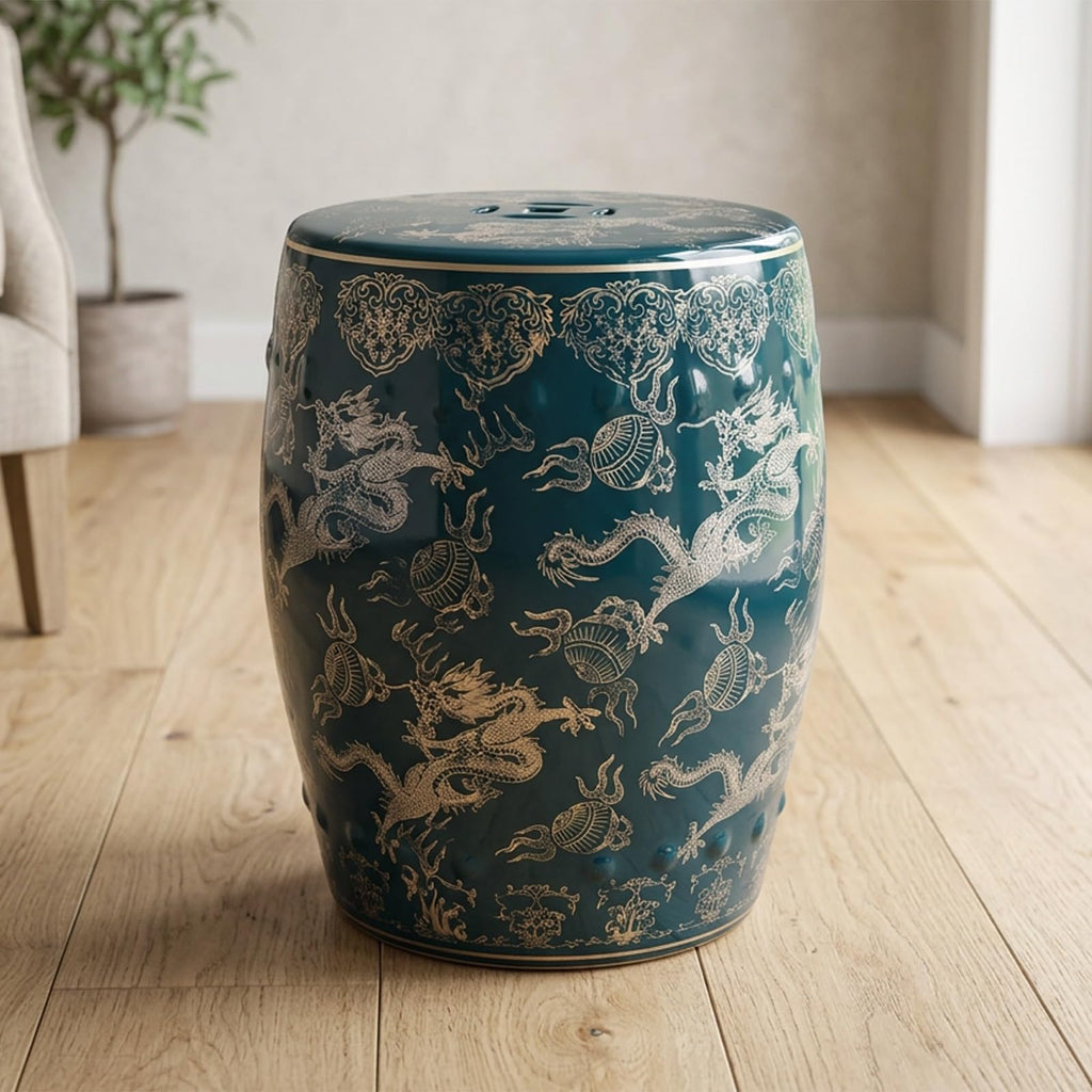 Ceramic Garden Stool Drum Side Table Plant Stand V1980