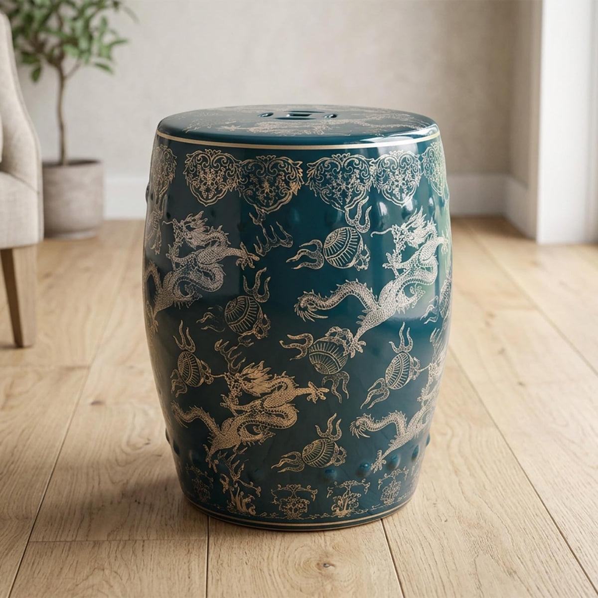 Ceramic Garden Stool Drum Side Table Plant Stand V1980