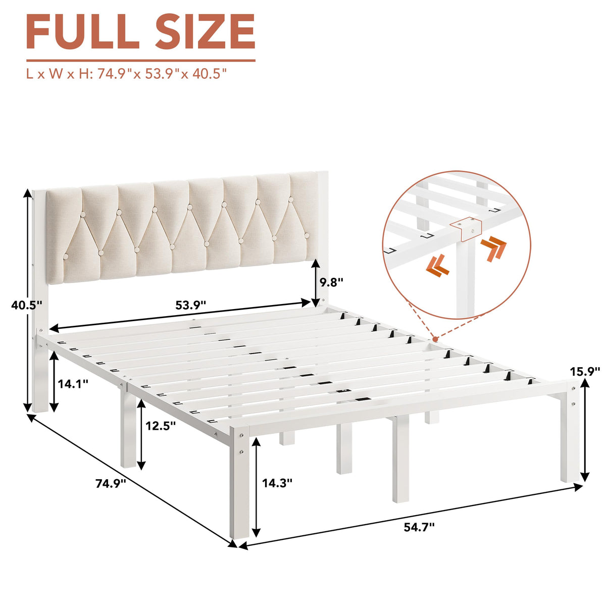 Full Size Upholstered Bed Frame with Tufted Headboard T77381