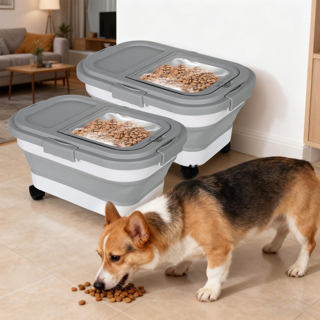 2 Pack 15Lbs Collapsible Airtight Pet Food Storage Container with Scoops Y59488