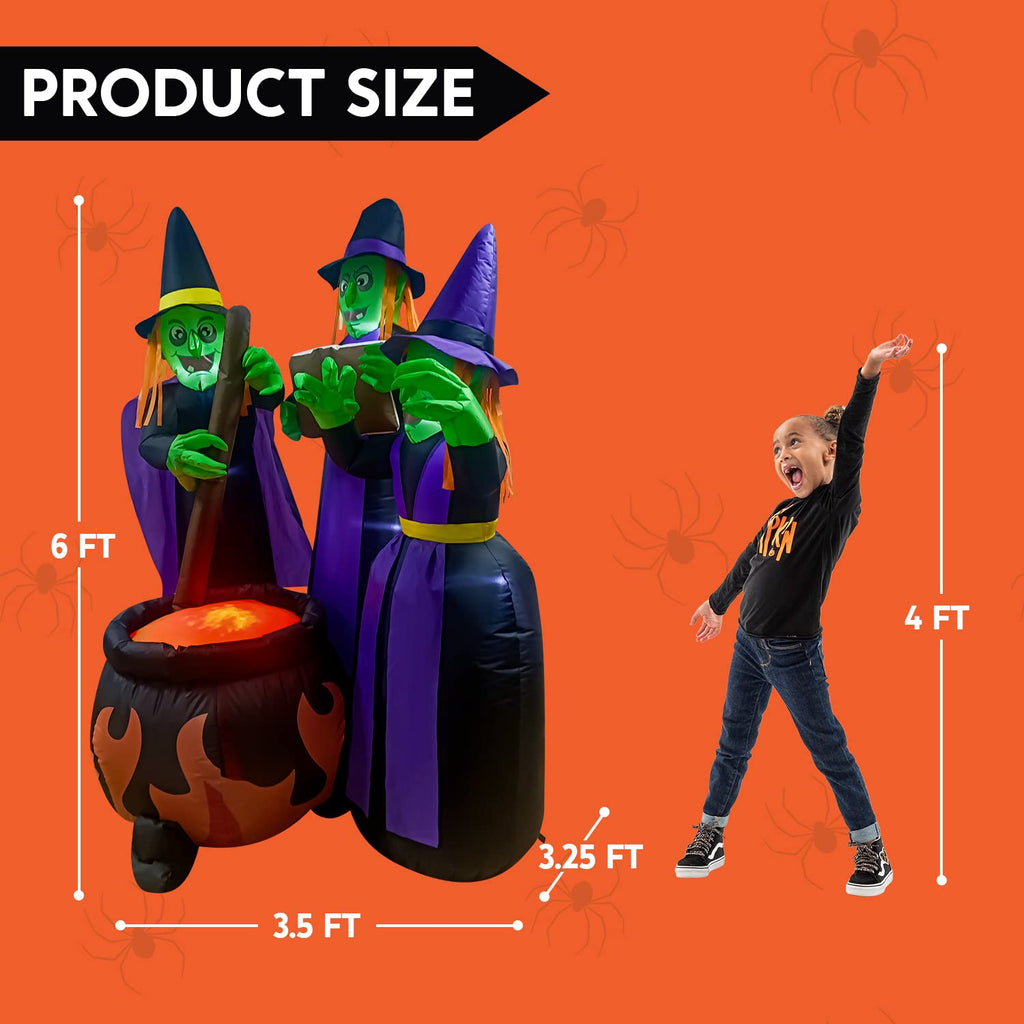 6 FT Halloween Inflatables Three Witch Cauldron with LEDs A85991