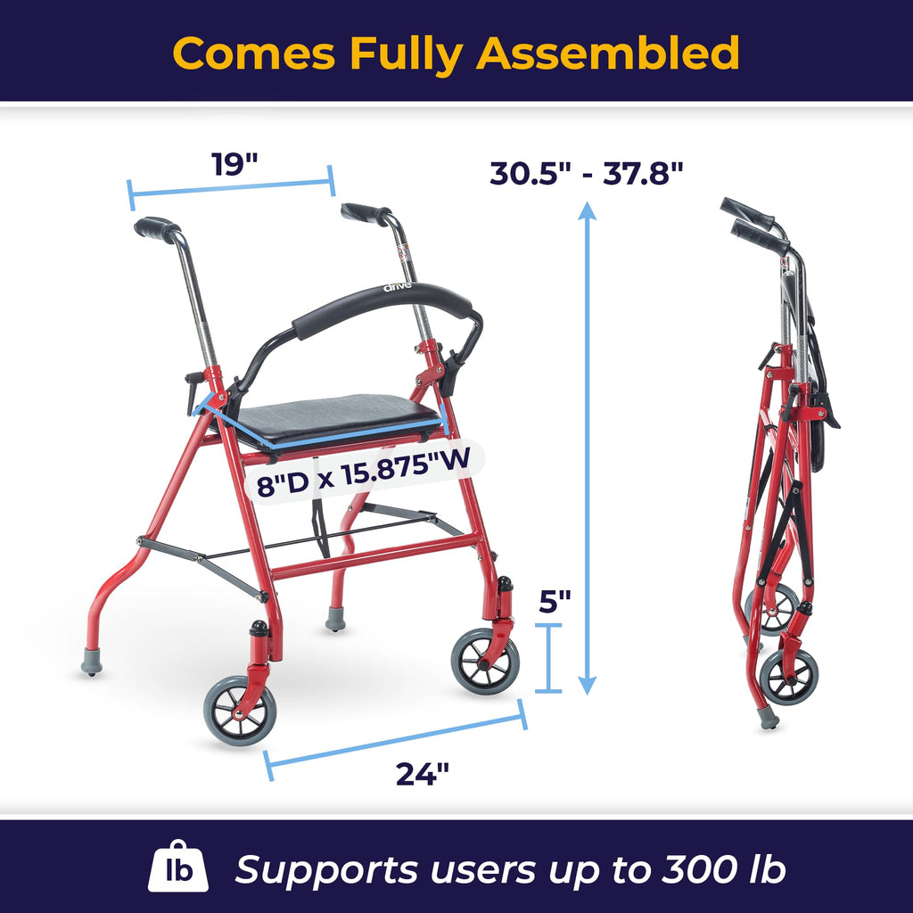 Foldable Rollator Walker with Seat, Red, 1 Count K8058