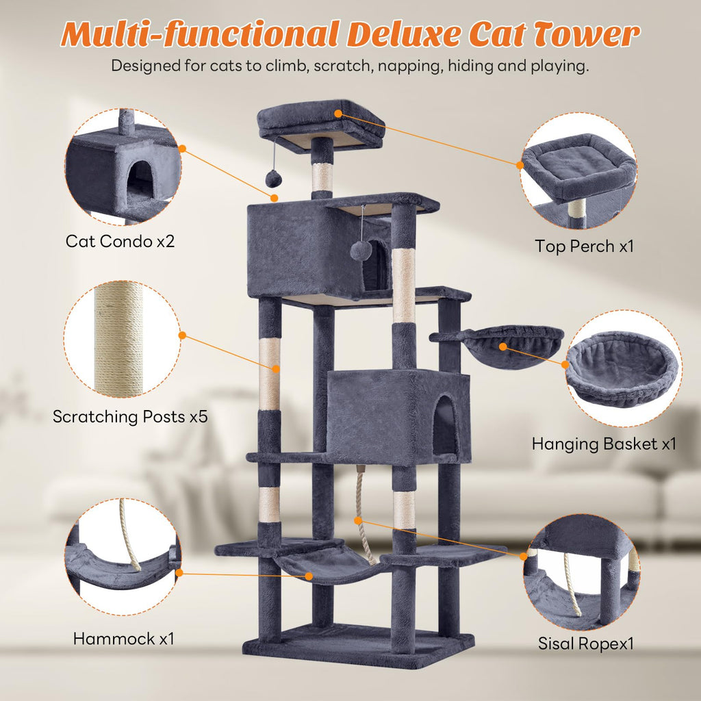 66 Inch Cat Tree Tower with Scratching Posts T864