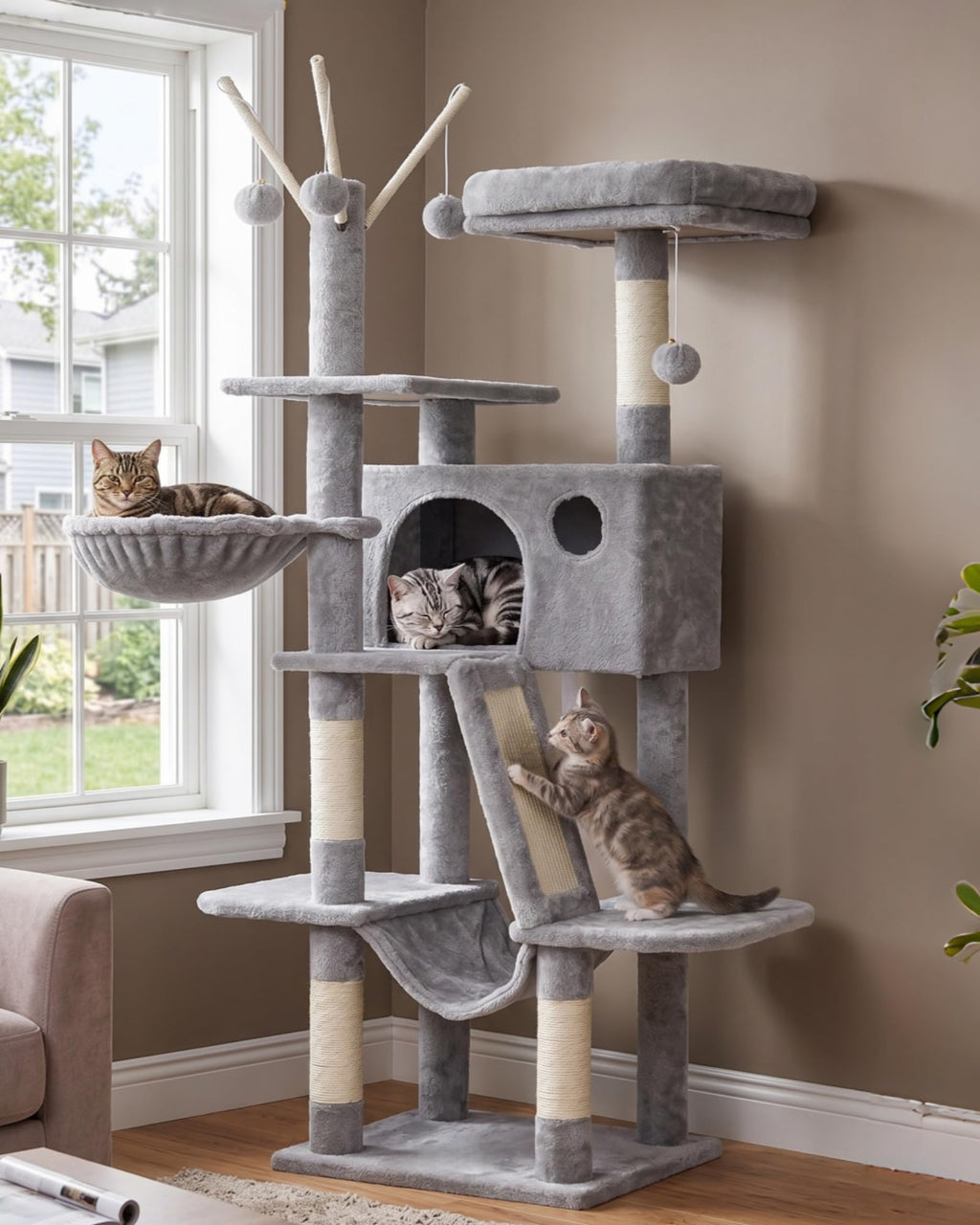Cat Tree Tower with Padded Platform Bed, Hammock G3928
