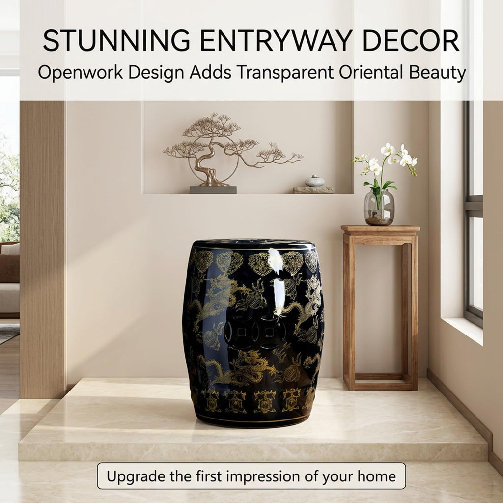 Ceramic Garden Stool Drum Side Table Plant Stand V1980