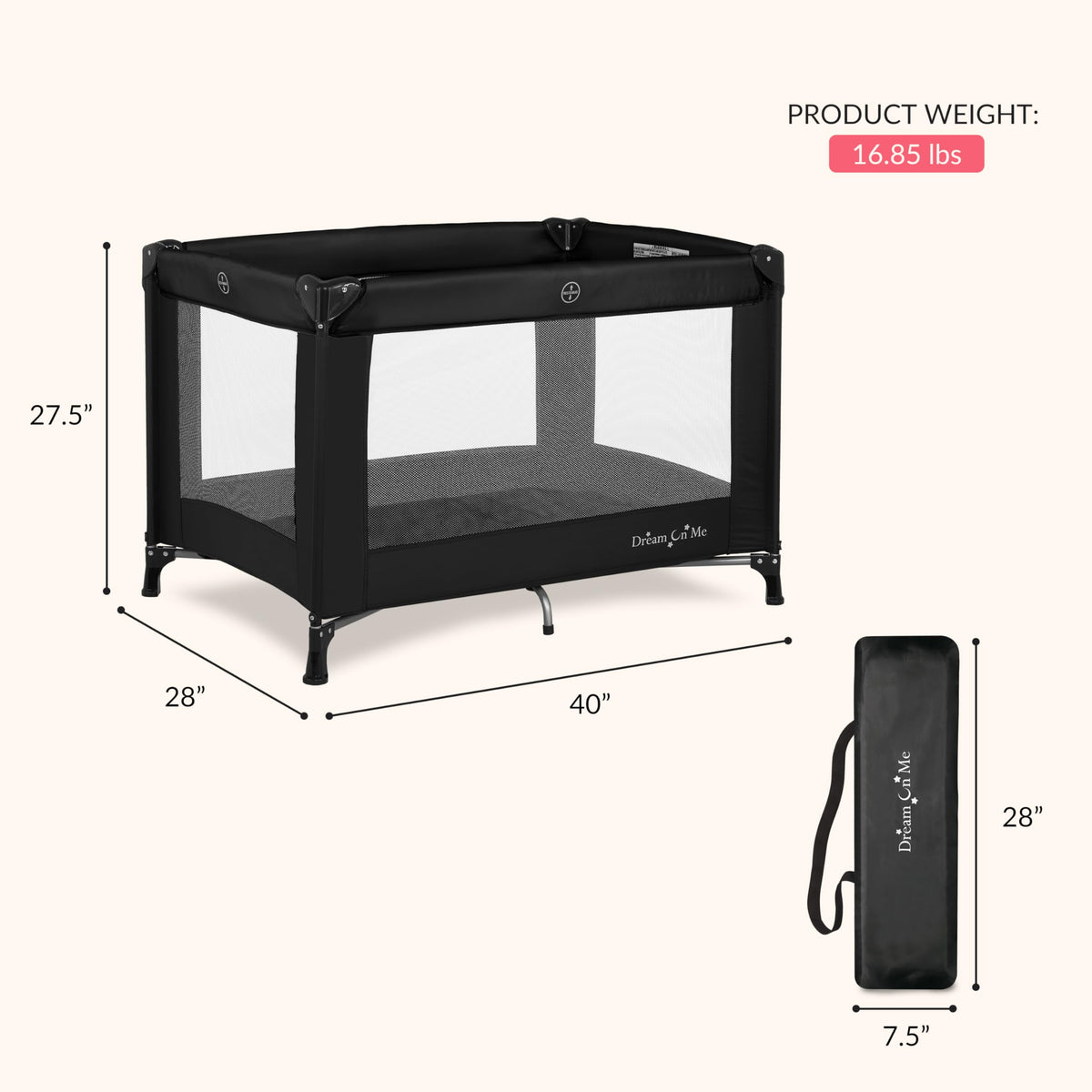 Portable Playard with Carry Bag, Black W676574