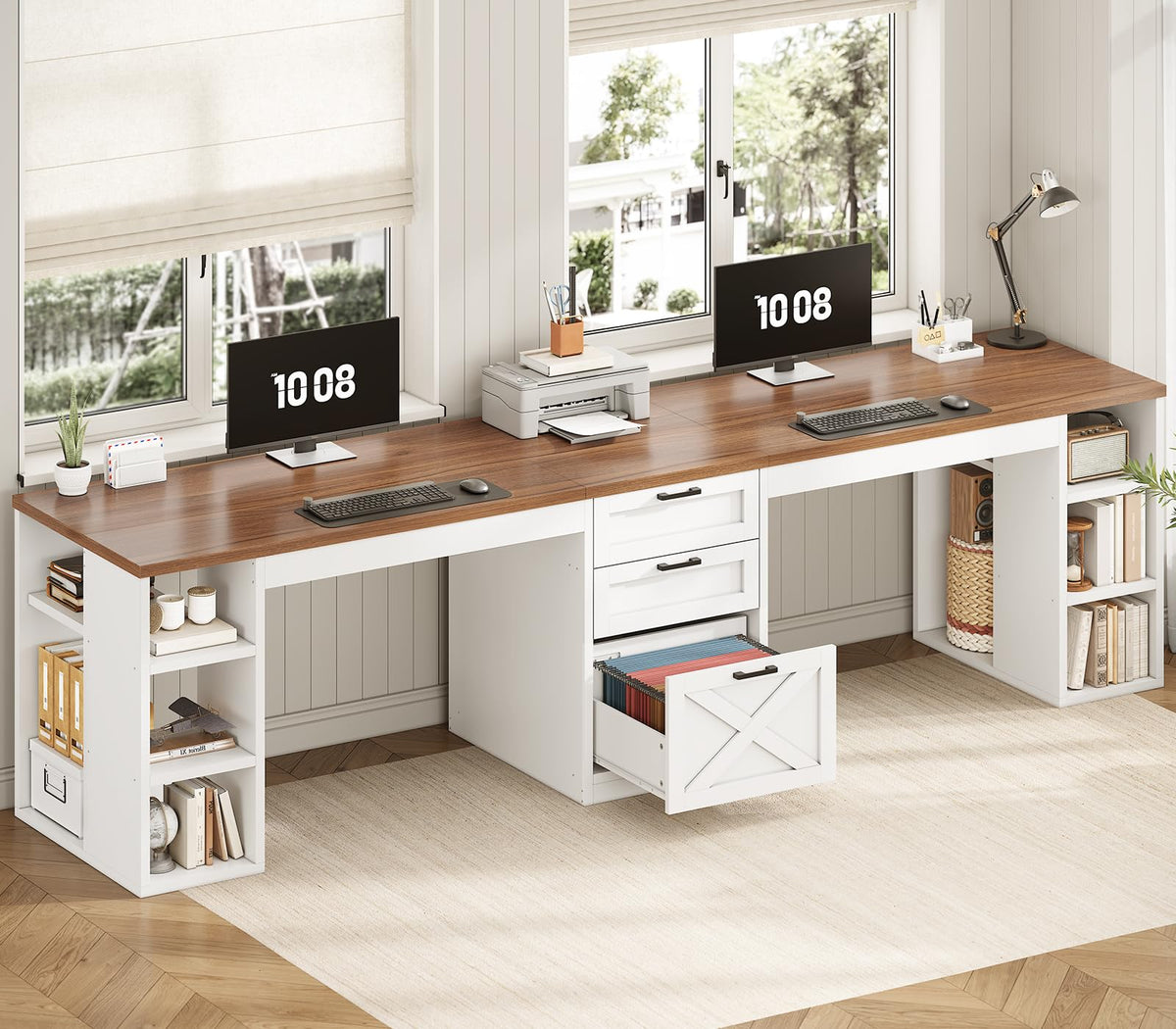 96.5" 2 Person Computer Desk with Storage Drawers O650924