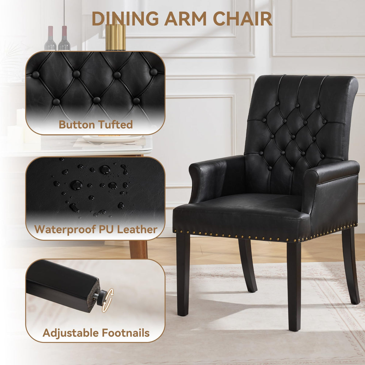Black PU Leather Dining Chair with Arms L700