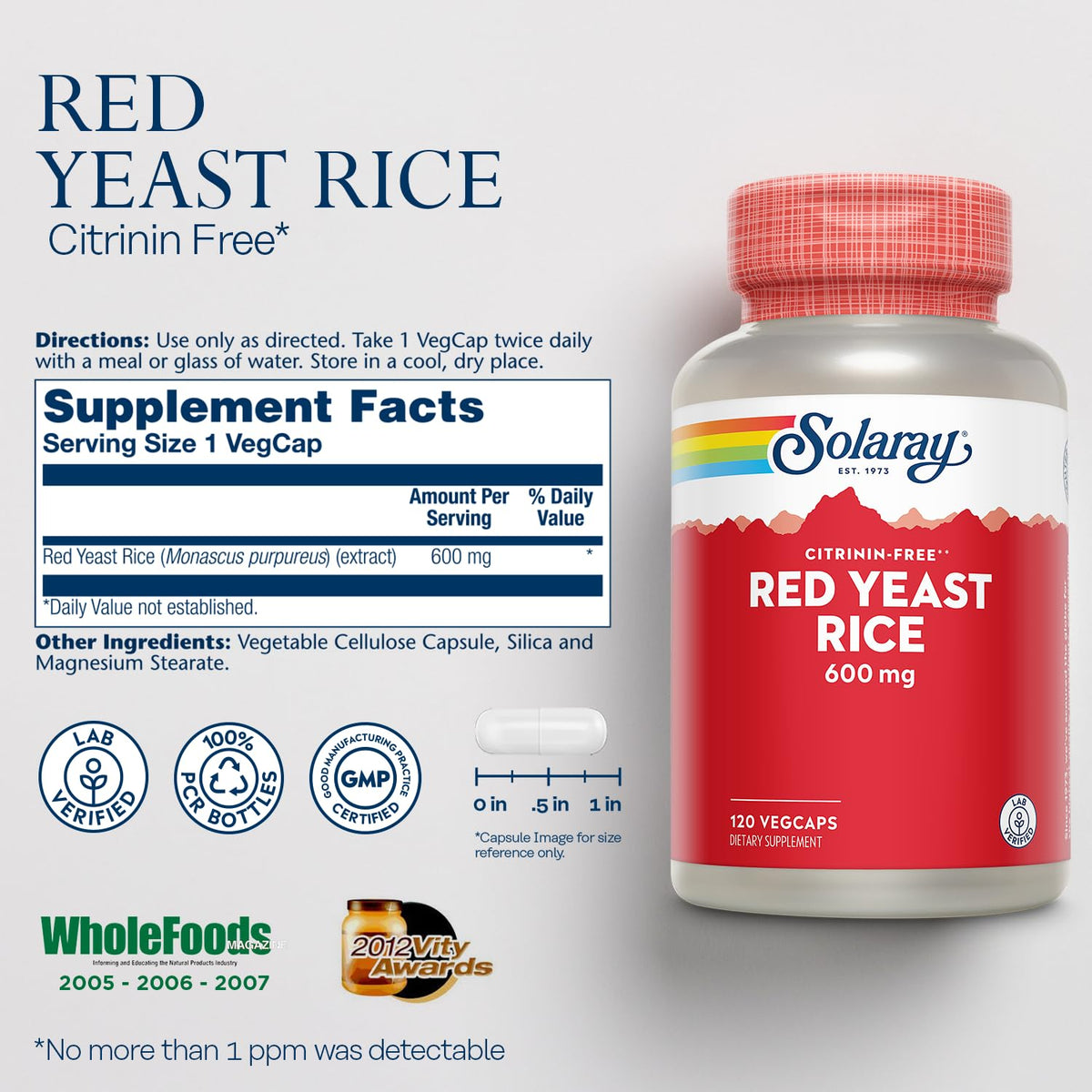 Red Yeast Rice 600mg 120 Veggie Capsules R403524