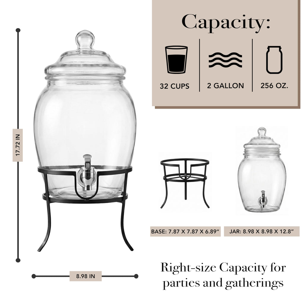 Glass Beverage Dispenser with Metal Stand 2 Gal F56891