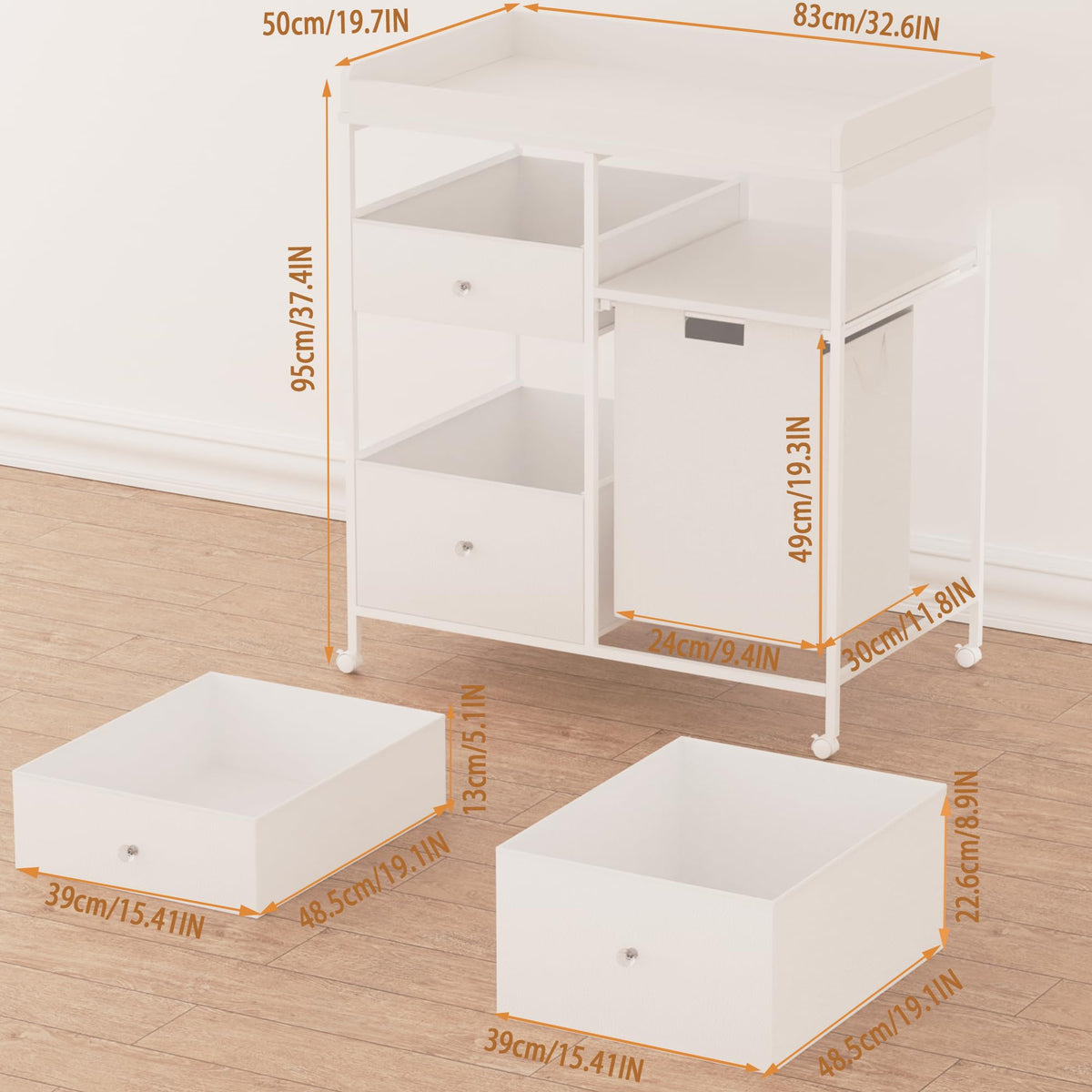 Diaper Changing Station with Wheels and Laundry Hamper W2555