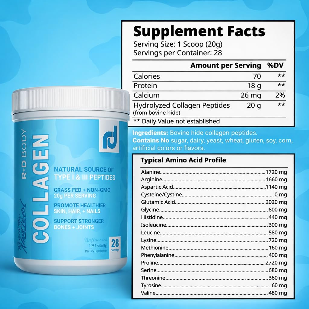 Hydrolyzed Collagen Peptides Powder Type I & III Unflavored 28 Servings W378