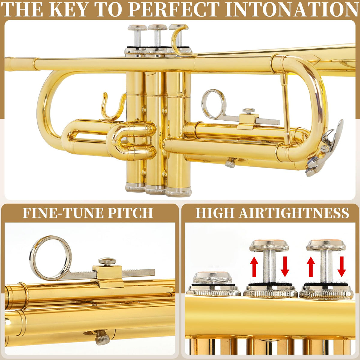 Bb Standard Brass Trumpet with Case, 7C Mouthpiece, Mute and Cleaning Kit L65722