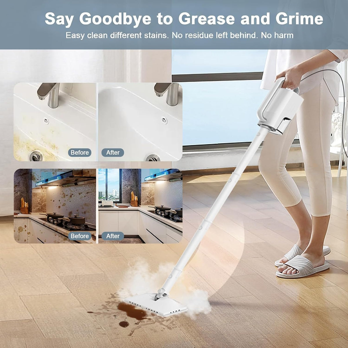 1200W 6-in-1 Steam Mop with 2 Modes, 400ML Removable Tank W782