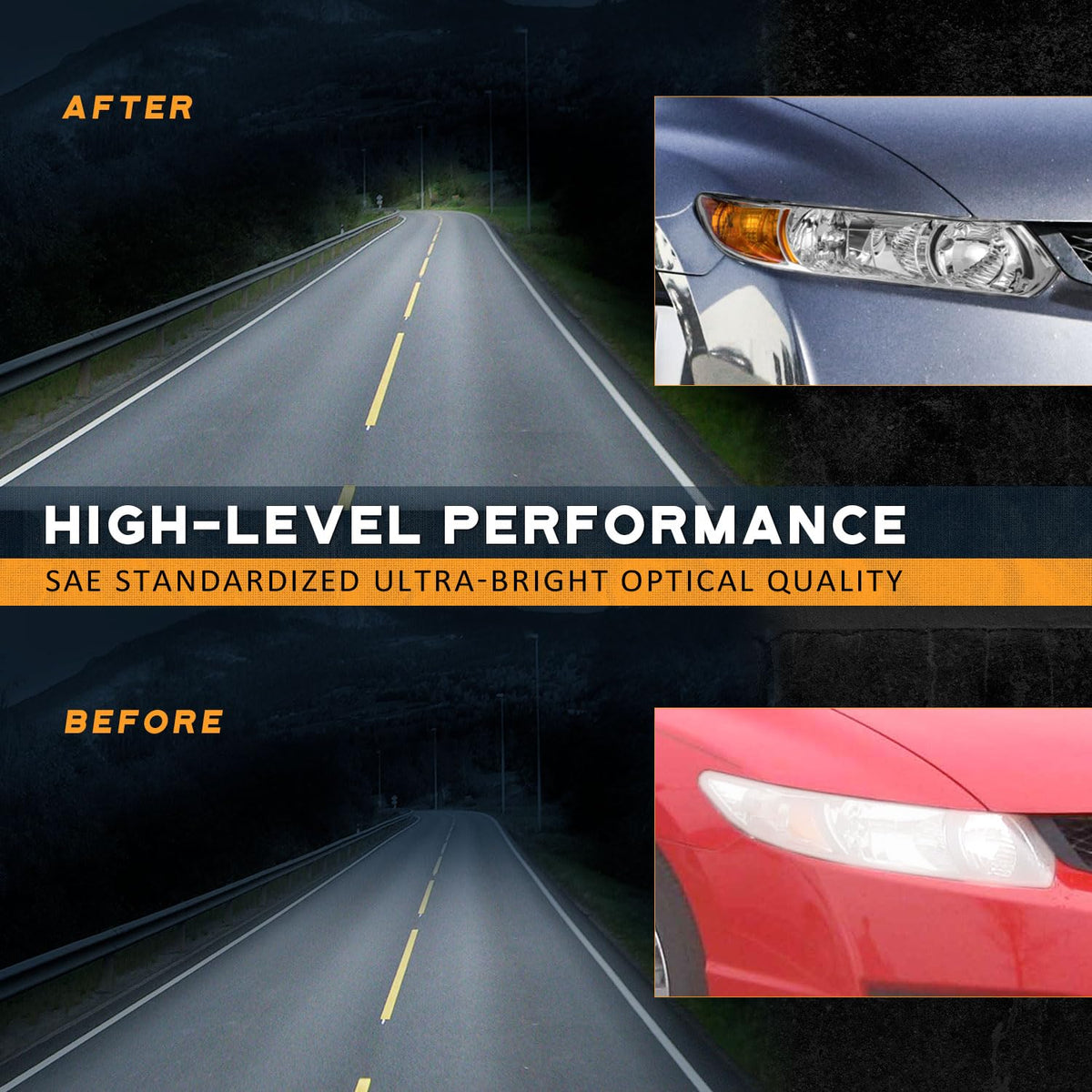 Headlight Assembly Pair Chrome Housing Amber Reflector K244108