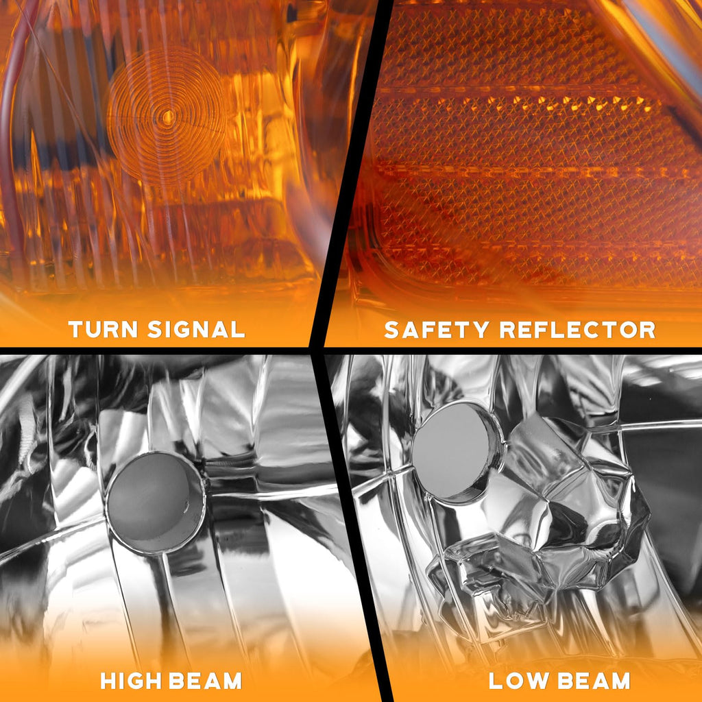 Headlight Assembly Pair Chrome Housing Amber Reflector K244108
