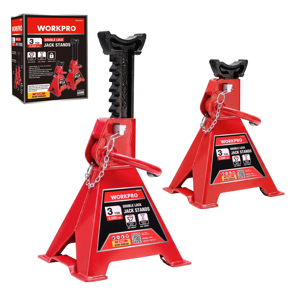 3 Ton Jack Stands with Double Lock, 1 Pair S100