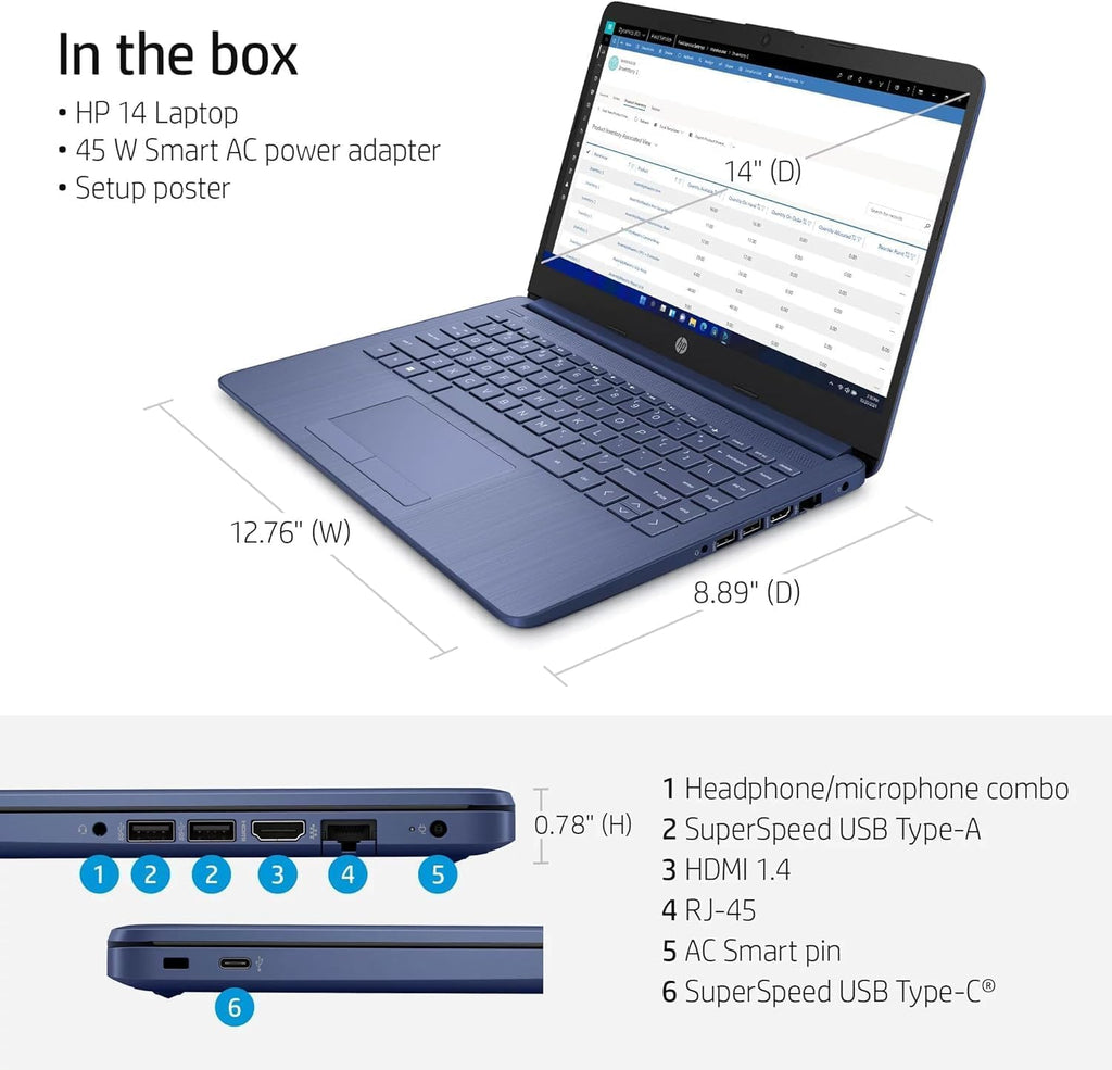 14" Ultral Light Thin Laptop, Quad-Core Intel Celeron, 16GB RAM, 564GB, Windows 11 S, Royal Blue I27503