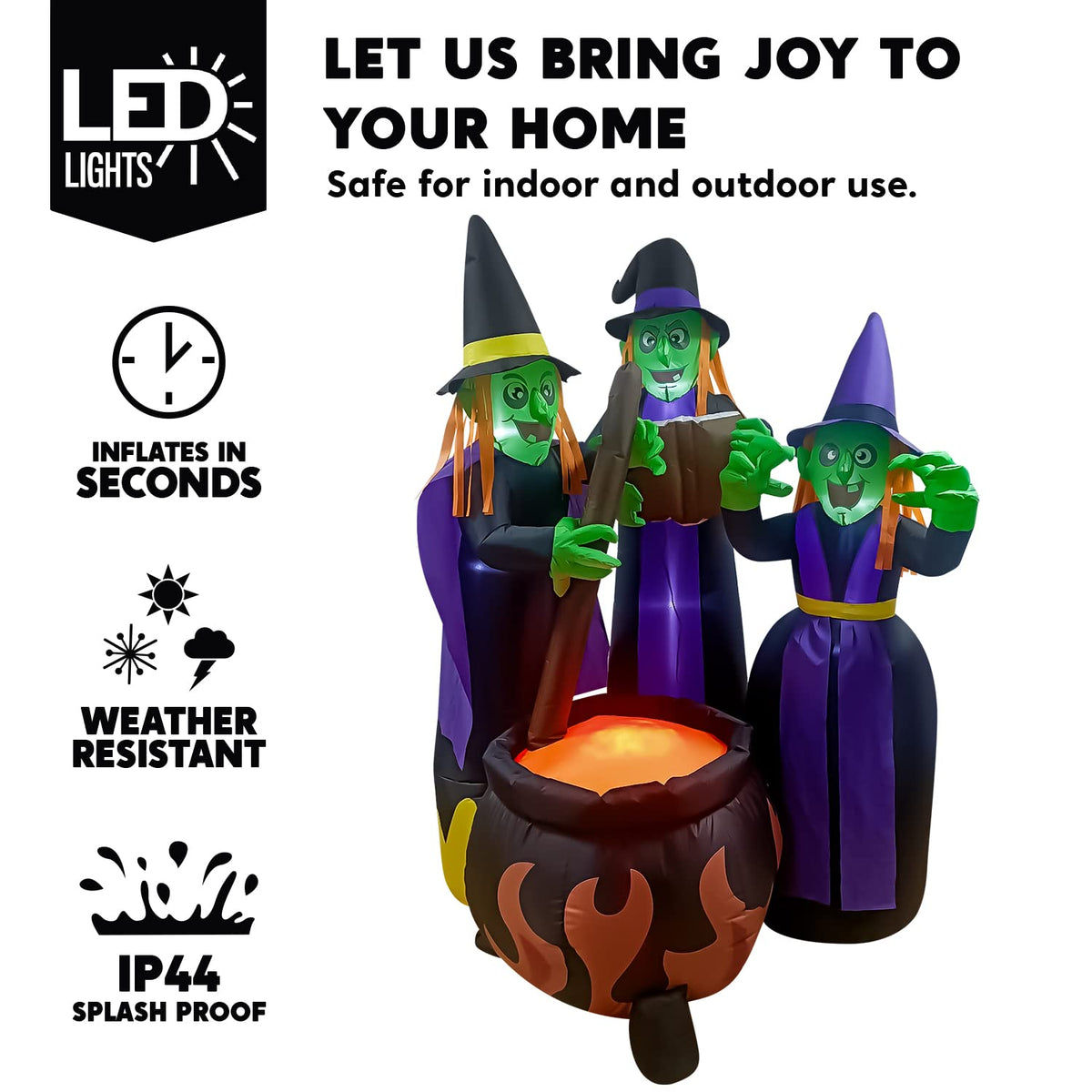 6 FT Halloween Inflatables Three Witch Cauldron with LEDs A85991