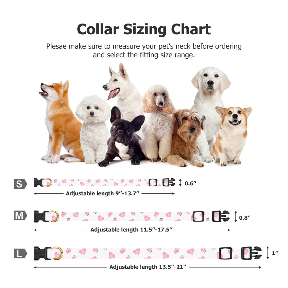 Cotton Dog Collar White and Pink Love Heart with Pendant Y85282