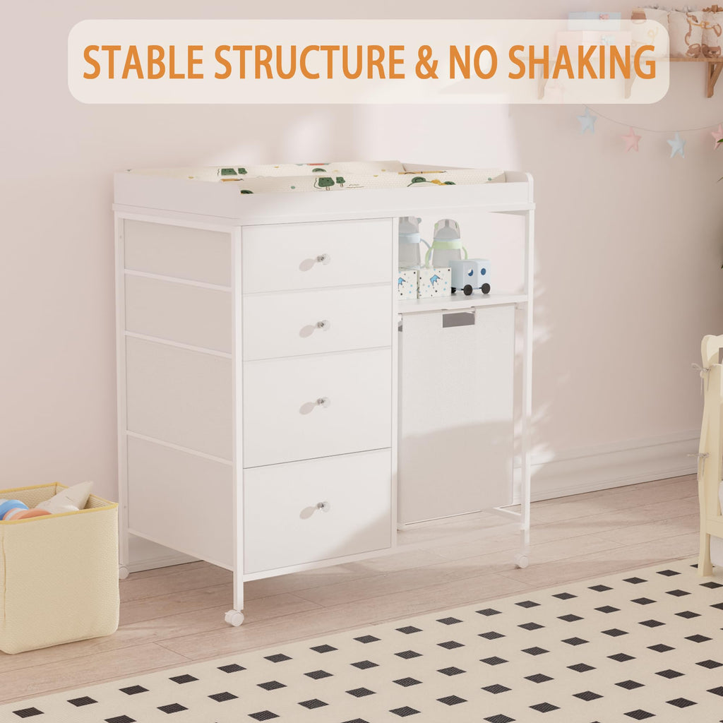 Diaper Changing Station with Wheels and Laundry Hamper W2555