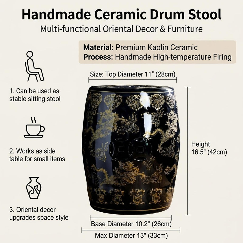 Ceramic Garden Stool Drum Side Table Plant Stand V1980